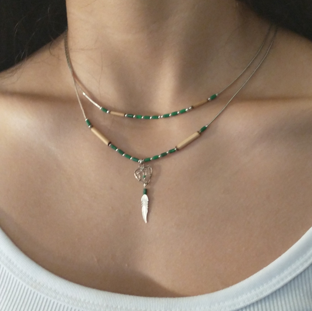 Native Sterling Malachite Stackable Necklaces 925 - image 1